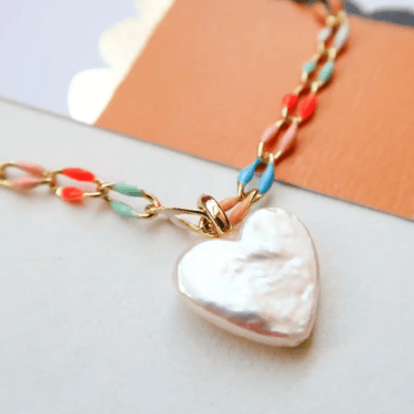 Heart of the sea pearl heart rainbow necklace