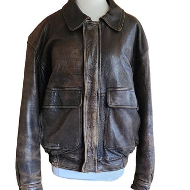 Vintage 80s Men's Jacket Brown Leather Bomber Sawyer of Napa 