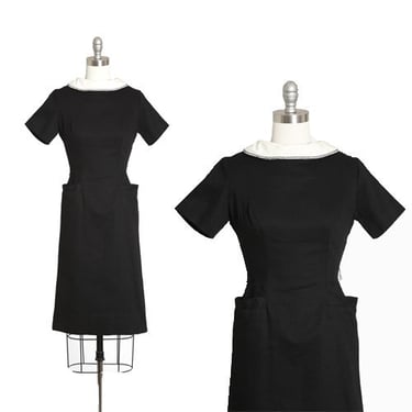 60s Teena Paige dress | Vintage 1960s black + white cotton wiggle dress 