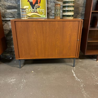 Teak Media / Vinyl Storage Cabinet w Tambour door