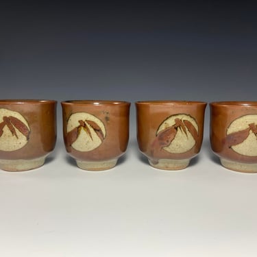 Mid-Century Set of 4 Cups Mashiko Yaki Japanese Studio Pottery Yunomi 