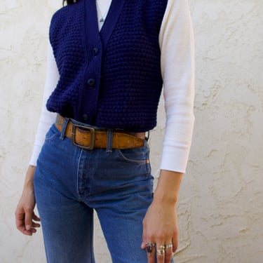 Vintage 50’s 60’s Western Sportswear Knitted Blue Botton-up Vest 
