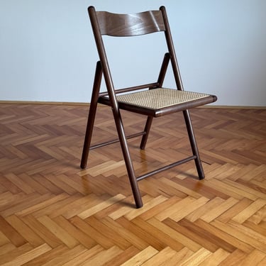 Vintage Wooden Folding Chair / Mid Century Modern Brown Foldable Chair / Aldo Jacober Design Style / Accent Chair / Made in Italy / 1970s 