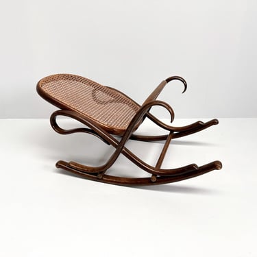 Vintage Bentwood Rocking Footstool with Cane Seat – Thonet Style 