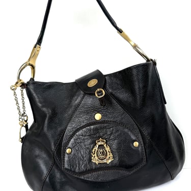 Vintage Juicy Couture Purse, Crown Crest Black Leather Shoulder Bag, Y2K Purse, High-quality Leather, Black Leather Juicy Shoulder Bag 