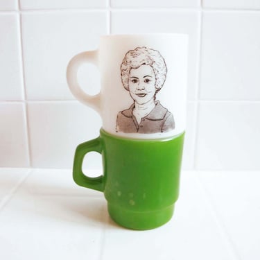 Vintage Milk Glass Diner Mugs Lot of 2 - Anchor Hocking Lime Green Coffee Mug - Mom Mug - Novelty 