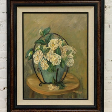 Still Life Oil Painting of White Camellias by Hanes Park