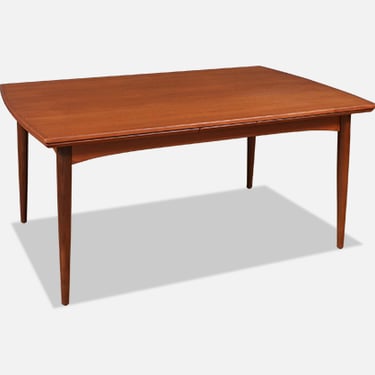 Expanding Danish Modern Sculpted Teak Draw-Leaf Dining Table