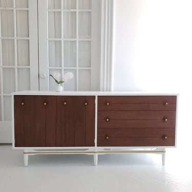 Sold##Beautiful mid century dresser credenza,  walnut dresser, Scandinavian dresser, sideboard,  white and wood dresser,  dresser nj  nyc 