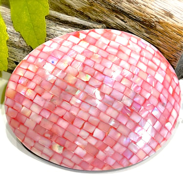 VINTAGE: 1980s - Sommai Mother of Pearl Shell Mosaic Buckle - Elastic Stretch Belt Buckle - Retro - SKU 34-252-00032905 