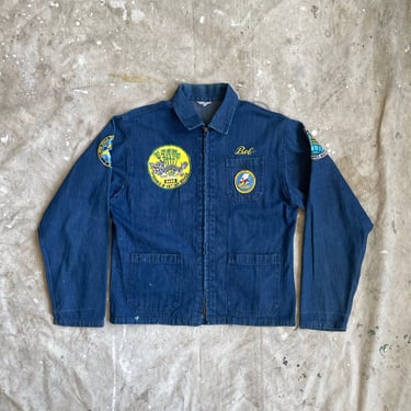 Size S/M Vintage US Navy 1960s Selvedge Denim Private Purchase Work Jacket with Seabees Patches 2190 