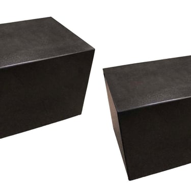 Contemporary Modern Pair of Black Granite End Side Cube Tables 