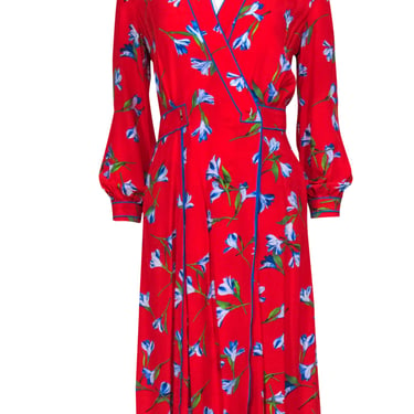 Rag & Bone - Red & Blue Floral Button-Front Dress w/ Piping Sz 2