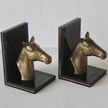 Mid-Century Vintage Sculptural Brass Horse Head Bookends-a pair 