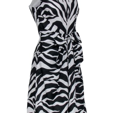 Kate Spade - Black &amp; White Zebra Print Sleeveless Bow Front Dress Sz 6