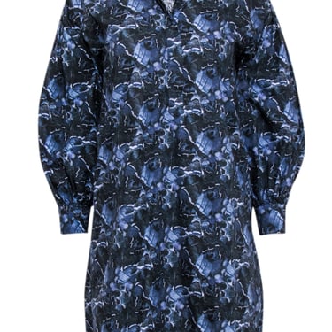 Ann Mashburn - Navy &amp; Blue Abstract Print Shirt Dress Sz XS
