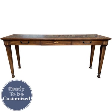 72&quot; Unfinished 3 Drawer Vintage Console Leather Top #08839