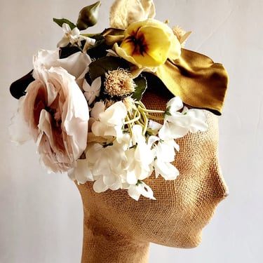 1940s Floral Headband Garland Hat Fascinator Vintage Bridal Headpiece Wedding 