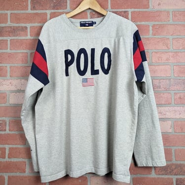 Vintage 90s Polo Ralph Lauren Polo Spellout ORIGINAL Crewneck Sweatshirt - Extra Large 