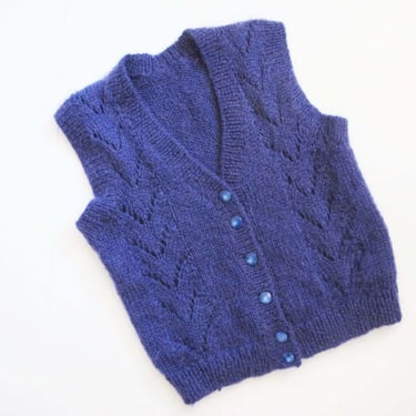Vintage Violet Purple Knit Vest M - 80s Fuzzy Knitted V Neck Sweater Vest - Academia Prep Fall Style 