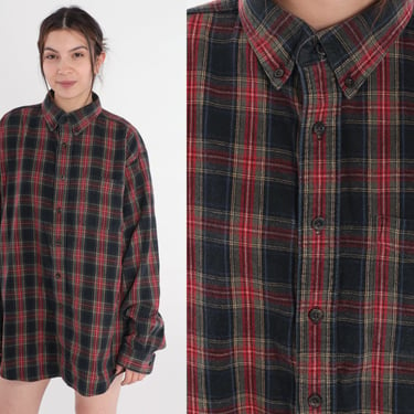 Flannel Shirt Y2K Plaid Button Up Shirt Grunge Boyfriend Top Lumberjack Long Sleeve Collared Streetwear Cotton Vintage 00s Extra Large xl 