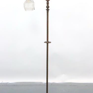 Art Nouveau Cast Iron Bridge Frosted Glass Shade Floor Lamp