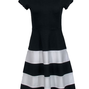 Hobbs - Black & White Striped Fit & Flare Dress Sz 4