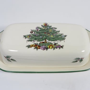 Vintage Spode Christmas Tree Covered Butter Dish Made in England 