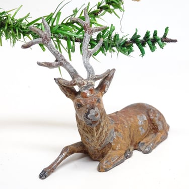 Antique 1930's German Reindeer Hand Painted, Deer for Christmas Putz or Nativity, Vintage Retro Decor 