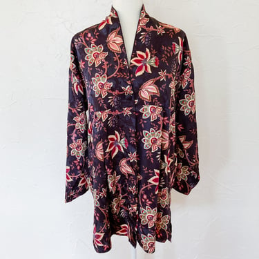 80s Victoria's Secret Gold Label Dark Floral Satin Nightgown Shirt | Medium/Large 