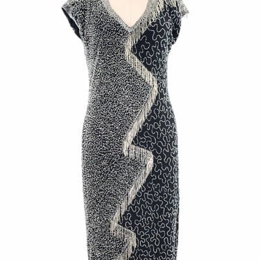 Fabrice Bead Embellished Zig Zag Metallic Dress