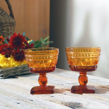 Amber Colony glasses / vintage amber dessert champagne glasses / pair of pedestal glasses / cottagecore / shabby chic / vintage glassware 
