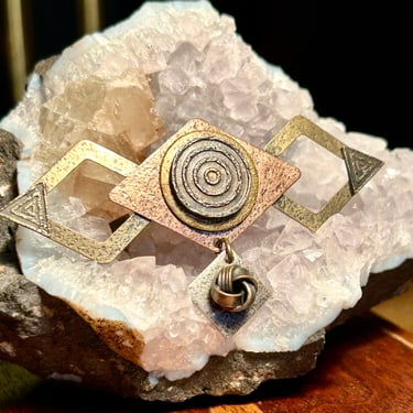 Vintage Handmade Brass And Copper Brooch Pin Modern Geometric Retro Jewelry Gift 