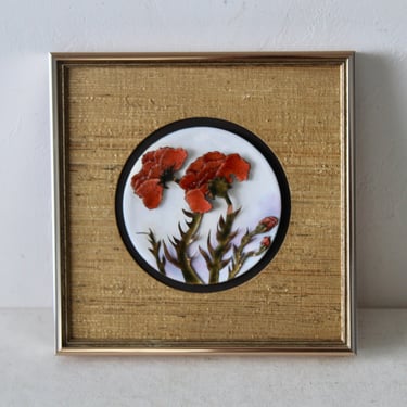 Karl Drerup Style Enamel on Copper Modern Artwork Red Carnations Detail 