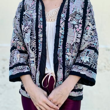 Orinoco Flow Pastel Embroidered  Silk Draped Jacket