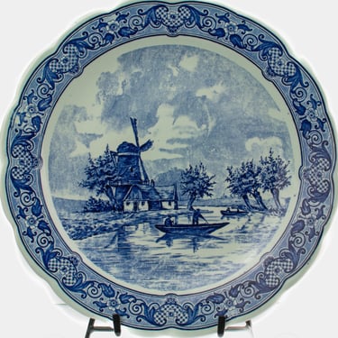 Vintage Porcelain Charger | Royal Sphinx Delfts Blue and White Plate | Windmill and Fisherman | Wedding Gift or Christmas Gift 