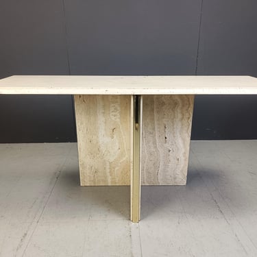 Vintage travertine and brass console table, 1970s - marble console table - vintage console table - travertine dining table 