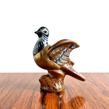 Tonala Mexico Folk Art Ceramic and Brass Dove Figurine 