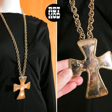 Large Vintage Statement Cross Necklace in Silver & Gold - Can also be worn as a brooch 