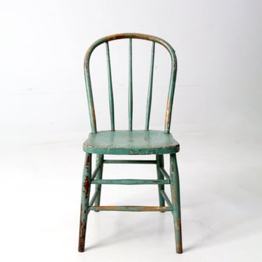antique painted spindle back chair, farmhouse bow back Windsor chair 