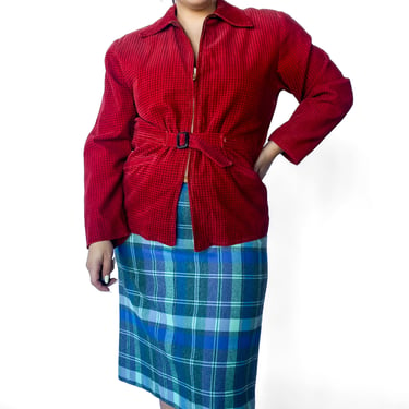 1940s Red Plaid Corduroy Jacket, sz. L