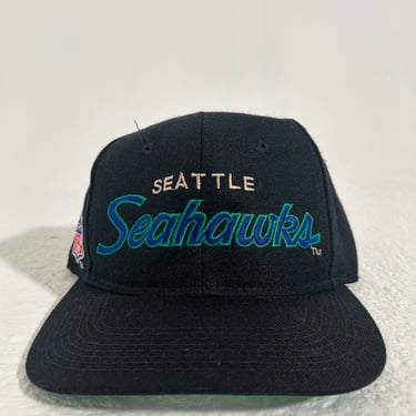Vintage 1990's Seattle Seahawks Black Script Sports Specialties Snapback Hat