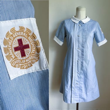 Vintage 1960s Nurse Student Uniform Dress / S 