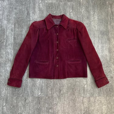 Vintage 1940s suede leather jacket . burgundy coat . size small to m/l 