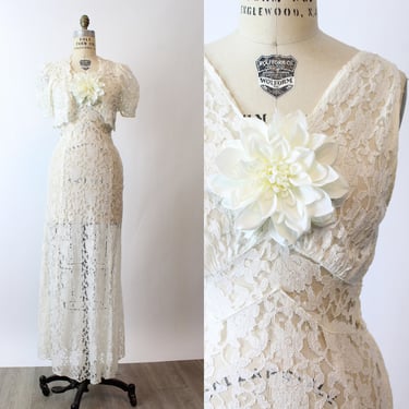 1930s LACE gown bolero WEDDING dress small medium | new winter 