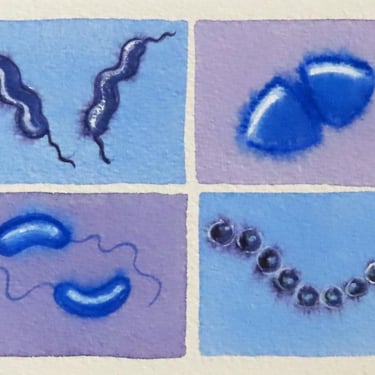 Bacteria in Purple and Blue - original watercolor painting - microbe art 