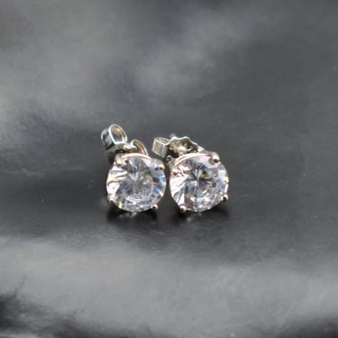 Classic 90's sterling cubic zirconia bling statement studs, clear round CZ 925 silver China basket style post earrings 