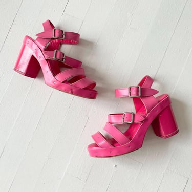 Y2K Comme Des Garçons Hot Pink Strappy Platform Heels 