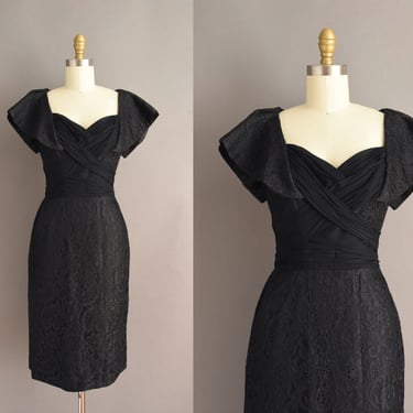 1950s dress | Jean Of California Black Lace Cocktail Party Wiggle Dress | Small | 50s vintage dress 