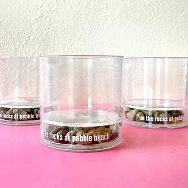 Vintage 1970s Trio of  “On The Rocks At Pebble Beach” Acrylic Glasses 